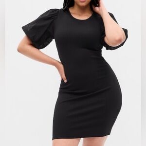 Gap Puff Sleeve Mixed Media Mini Dress (XL)